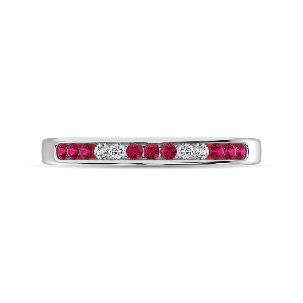 14K White Gold 1/5 Ct.tw Ruby & Diamond Machine Band
