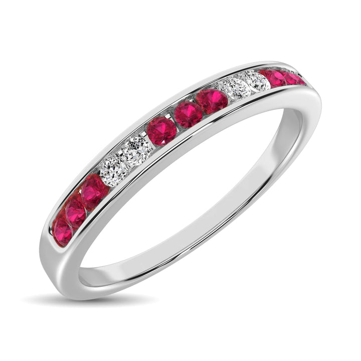 14K White Gold 1/5 Ct.tw Ruby & Diamond Machine Band
