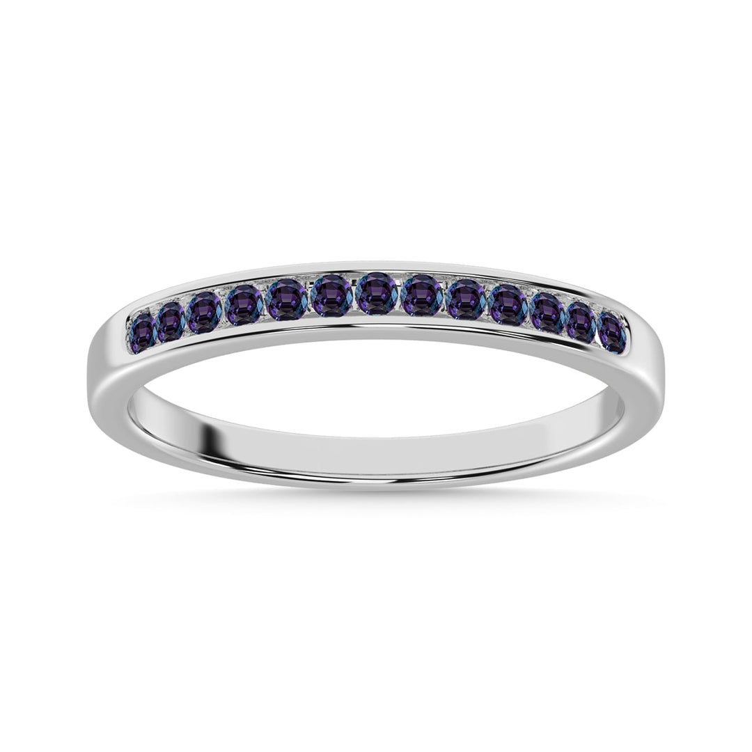 Synthetic Alexandrite 1/4 Ct.Tw. Ladies Machine Band in 14K White Gold