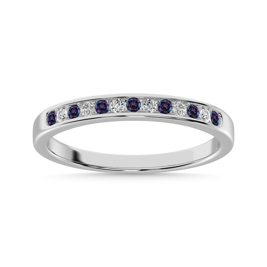 Synthetic Alexandrite and Alternate Diamond 1/5 Ct.Tw. Ladies Machine Band in 14K White Gold