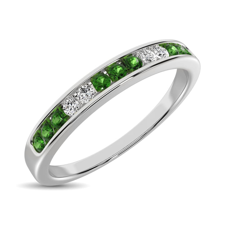 14K White Gold 1/6 Ct.tw Tsavorite & Diamond Machine Band