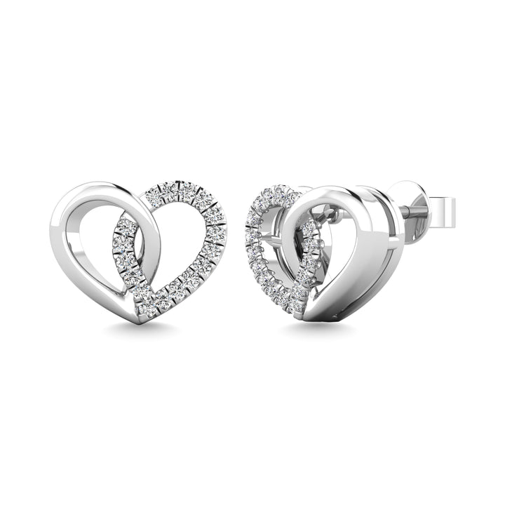 10K White Gold 1/10 Ct.tw Diamond Heart Earrings