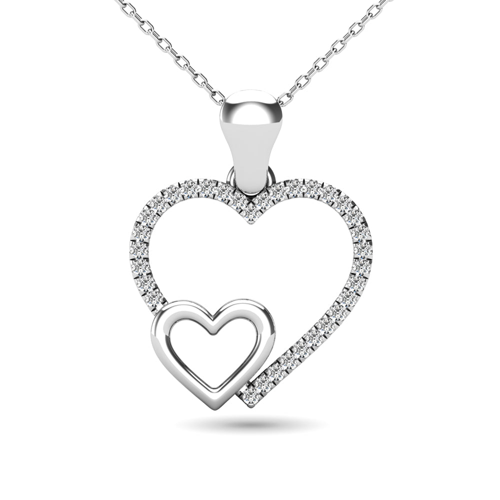 10K White Gold 1/20 Ct.tw Diamond Double Heart Pendant
