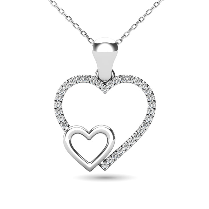 10K White Gold 1/20 Ct.tw Diamond Double Heart Pendant