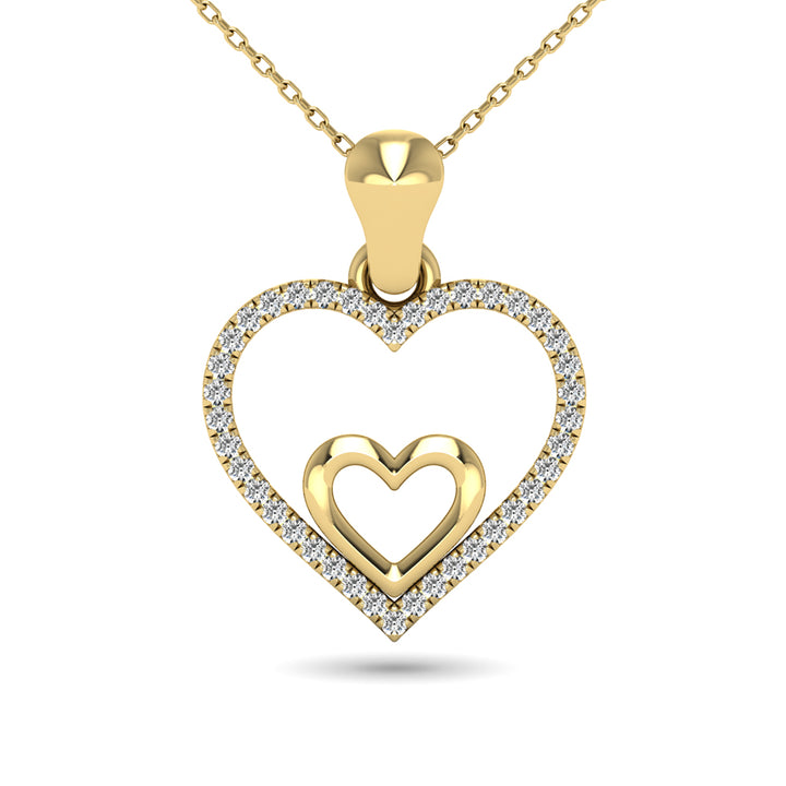 10K Yellow Gold 1/10 Ct.tw Diamond Double Heart Pendant
