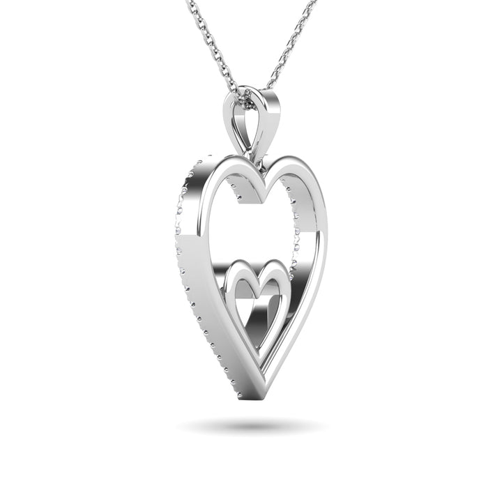 10K White Gold 1/5 Ct.tw Diamond Double Heart Pendant