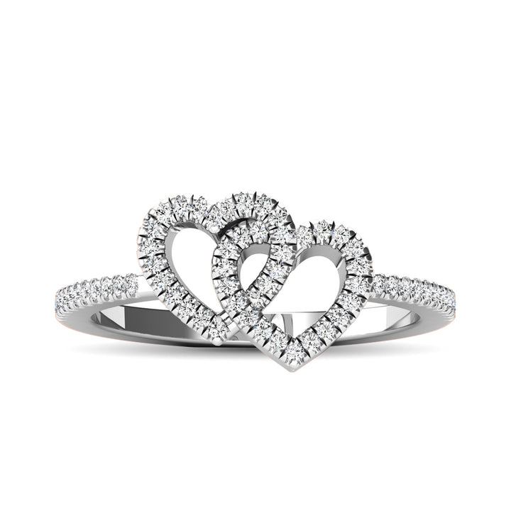 10K White Gold 1/5 Ct.tw Diamond Double Heart Ring
