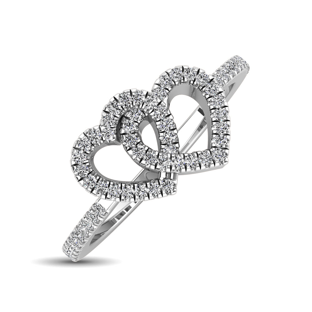 10K White Gold 1/5 Ct.tw Diamond Double Heart Ring