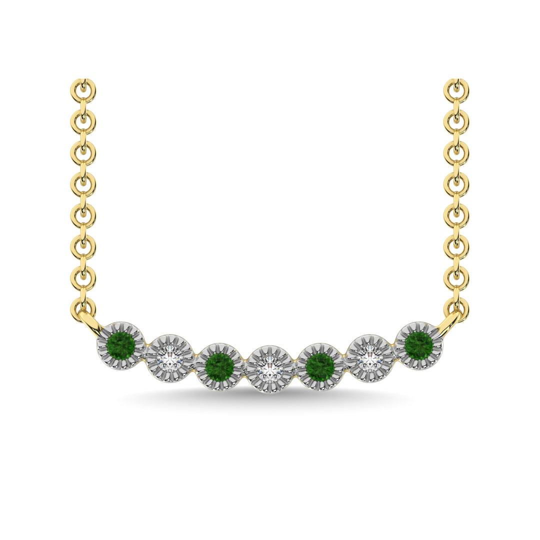 10K Yellow Gold 1/10 Ct.tw Diamond & Round Tsavorite Necklace