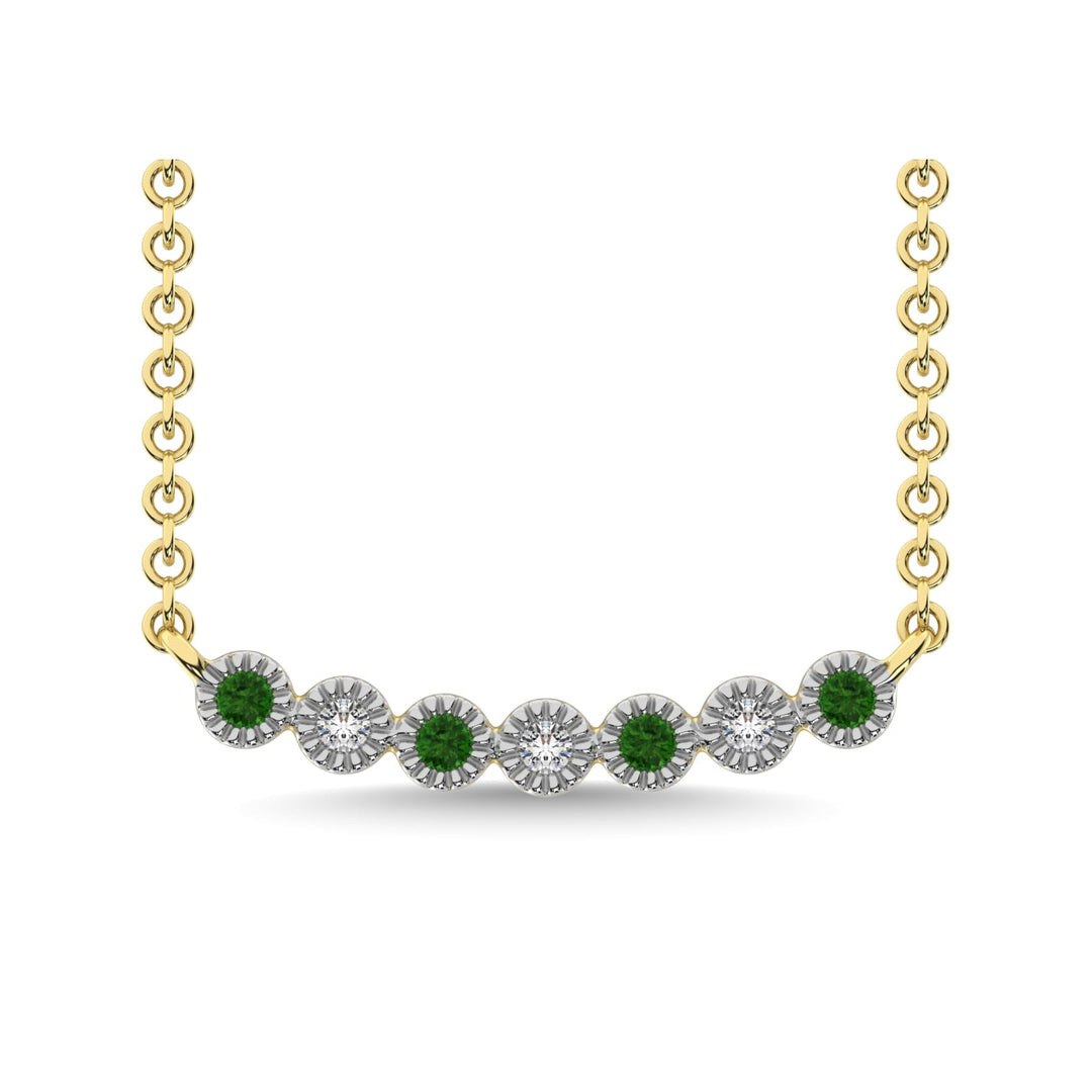 10K Yellow Gold 1/10 Ct.tw Diamond & Round Tsavorite Necklace
