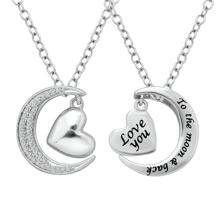 Sterling Silver 1/8 Ct.tw Diamond Heart  & Moon Pendant