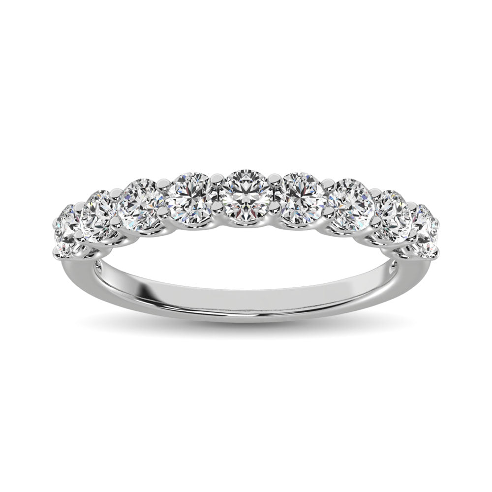 14K White Gold Diamond 1 Ct.Tw. 9 Stone Anniversary Band