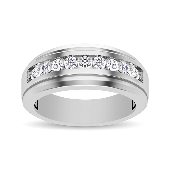 10K White Gold 1 Ct.Tw. Diamond 9 Stone Satin Finish Mens Band