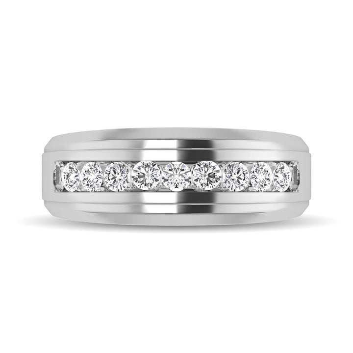 10K White Gold 1 Ct.Tw. Diamond 9 Stone Satin Finish Mens Band