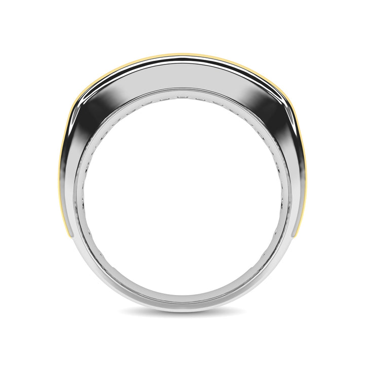 10K White Gold with Accent of 10K Yellow Gold 1/4 Ct.Tw. Diamond 7 Stone Mens Band