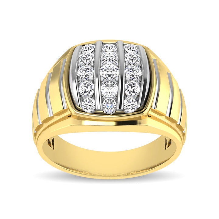 10K Yellow Gold 1 Ct.Tw. Diamond Vertical Stripe Mens Fashion Ring