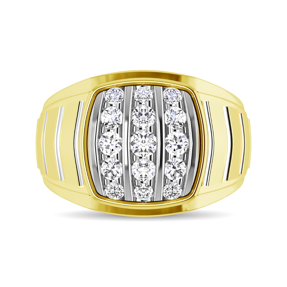 10K Yellow Gold 1 Ct.Tw. Diamond Vertical Stripe Mens Fashion Ring