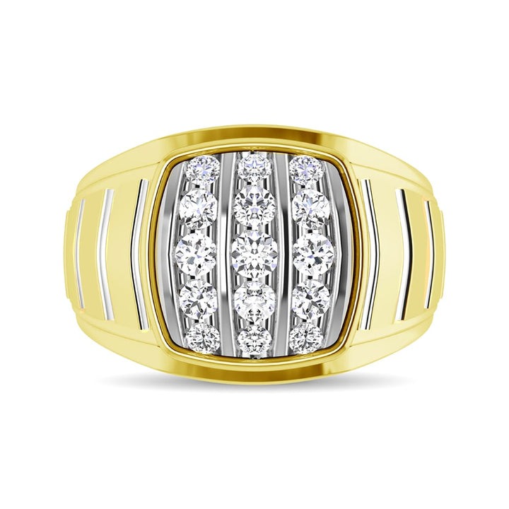 10K Yellow Gold 1 Ct.Tw. Diamond Vertical Stripe Mens Fashion Ring