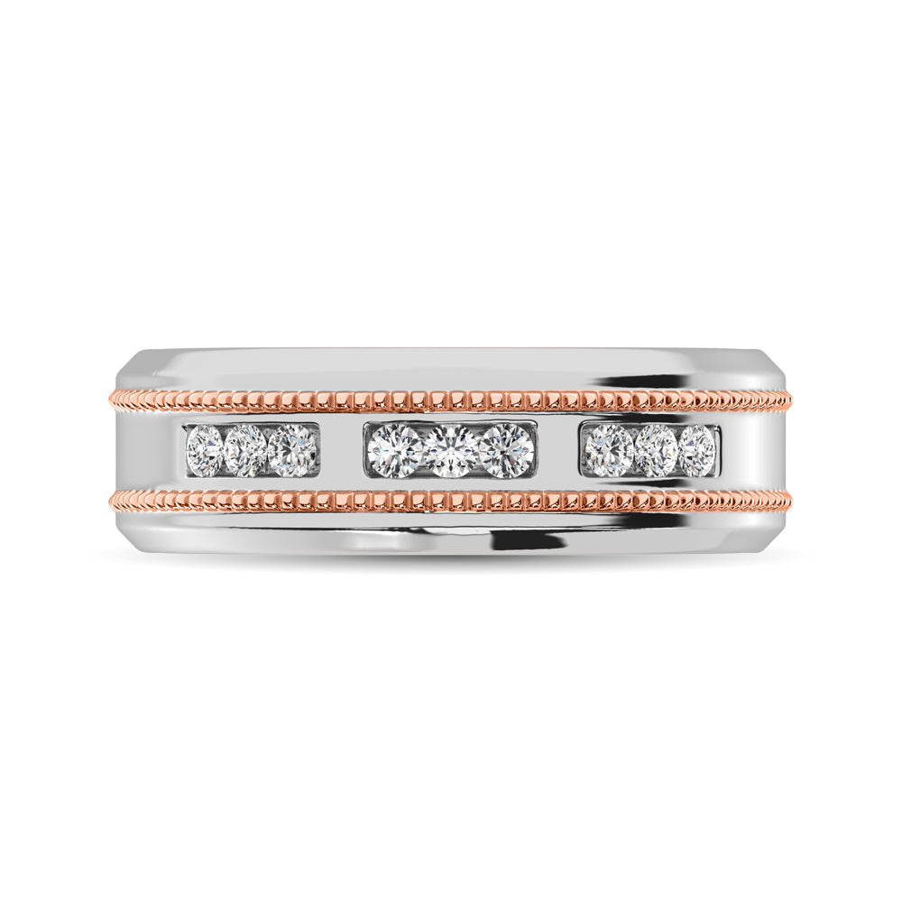 14K White Gold 1/4 Ct.Tw. Diamond Milgrain finish Mens Band