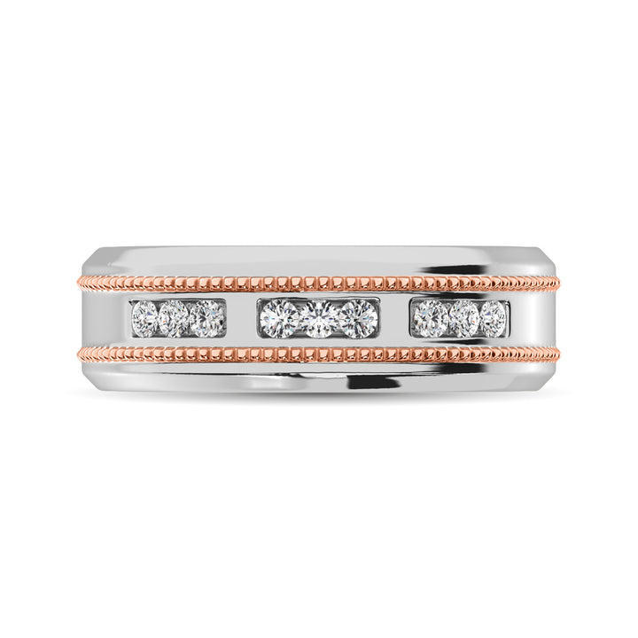 14K White Gold 1/4 Ct.Tw. Diamond Milgrain finish Mens Band