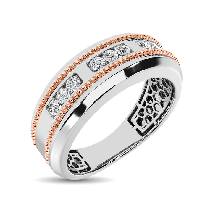 14K White Gold 1/4 Ct.Tw. Diamond Milgrain finish Mens Band