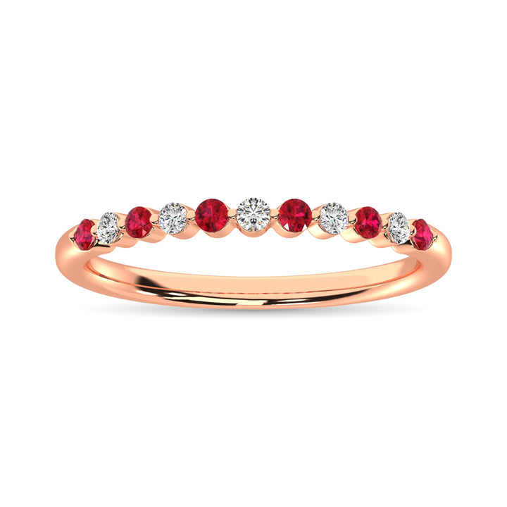 Diamond 1/4 Ct.Tw. And Ruby Stack Band in 10K Rose Gold ( 5 Diamond and 6 Ruby )