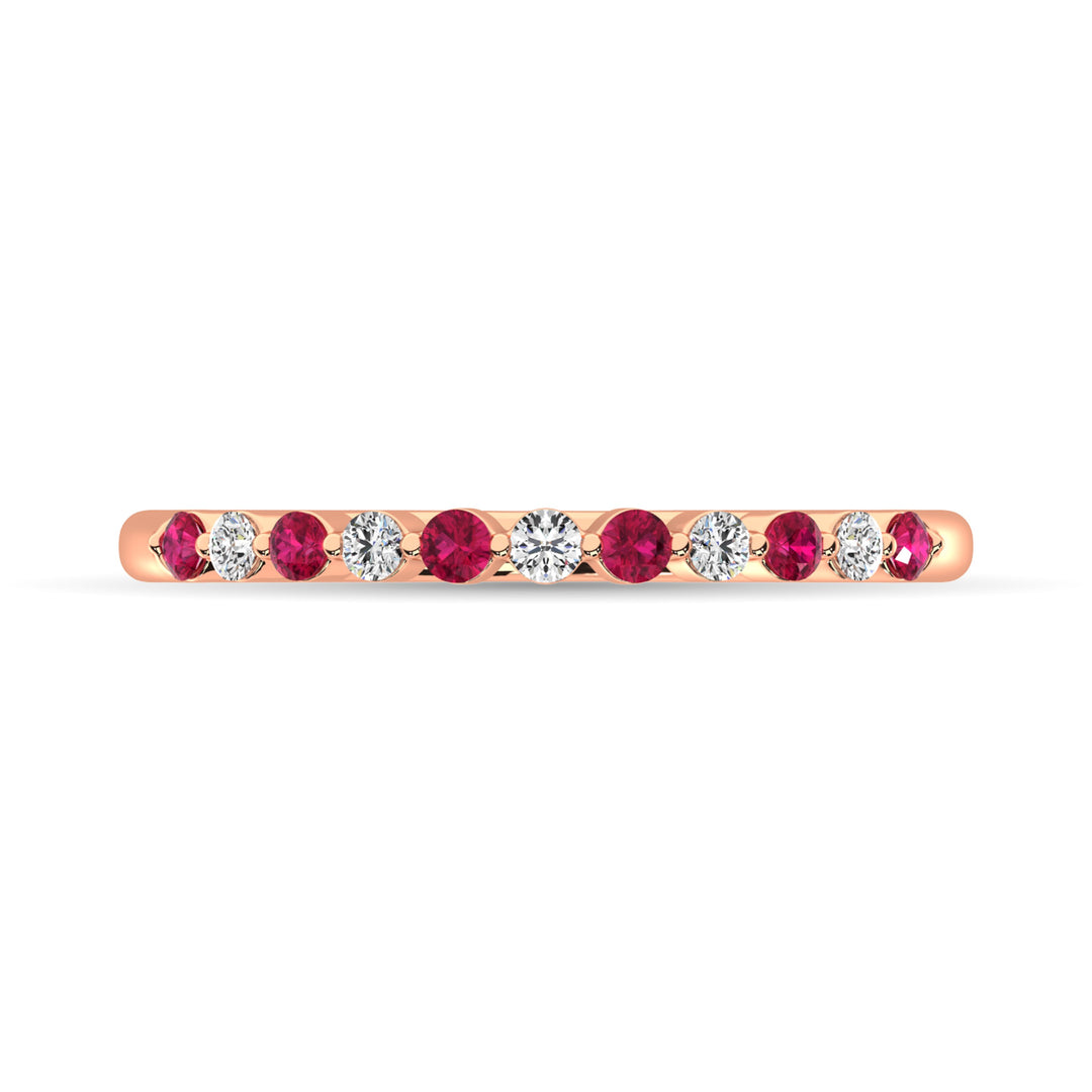Diamond 1/4 Ct.Tw. And Ruby Stack Band in 10K Rose Gold ( 5 Diamond and 6 Ruby )