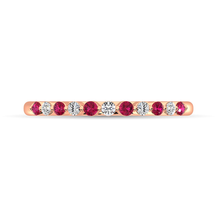 Diamond 1/4 Ct.Tw. And Ruby Stack Band in 10K Rose Gold ( 5 Diamond and 6 Ruby )