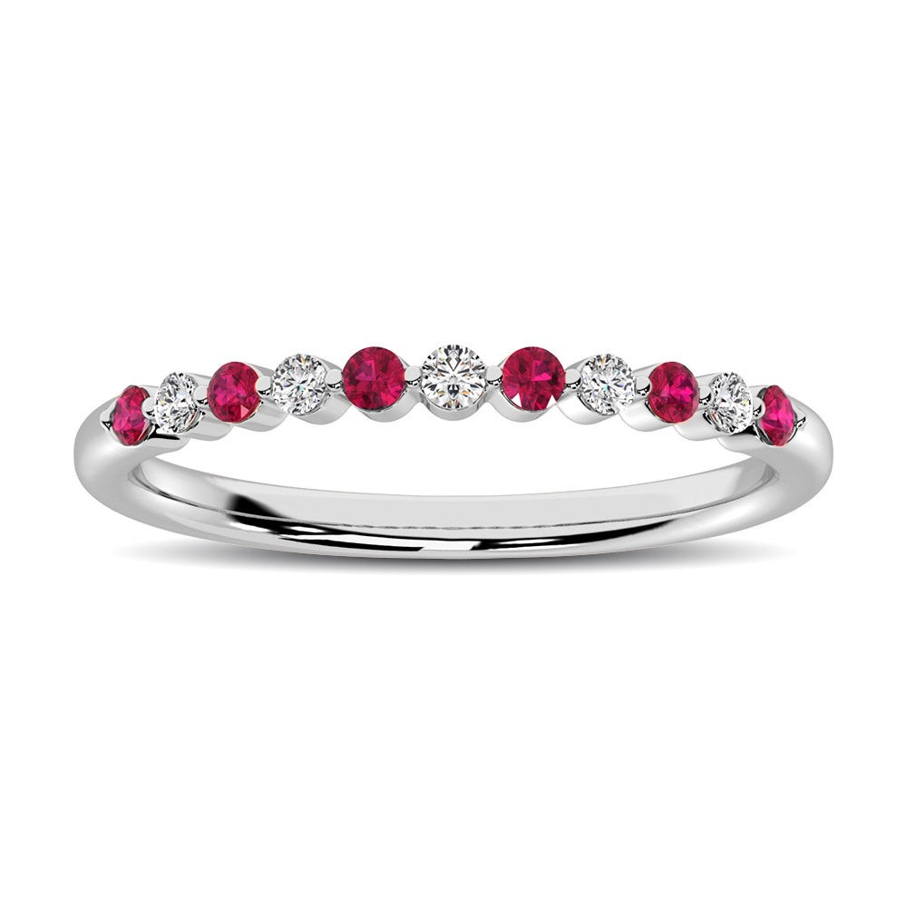 14K White Gold Alternate Diamond 1/4 Ct.tw and Ruby Ring