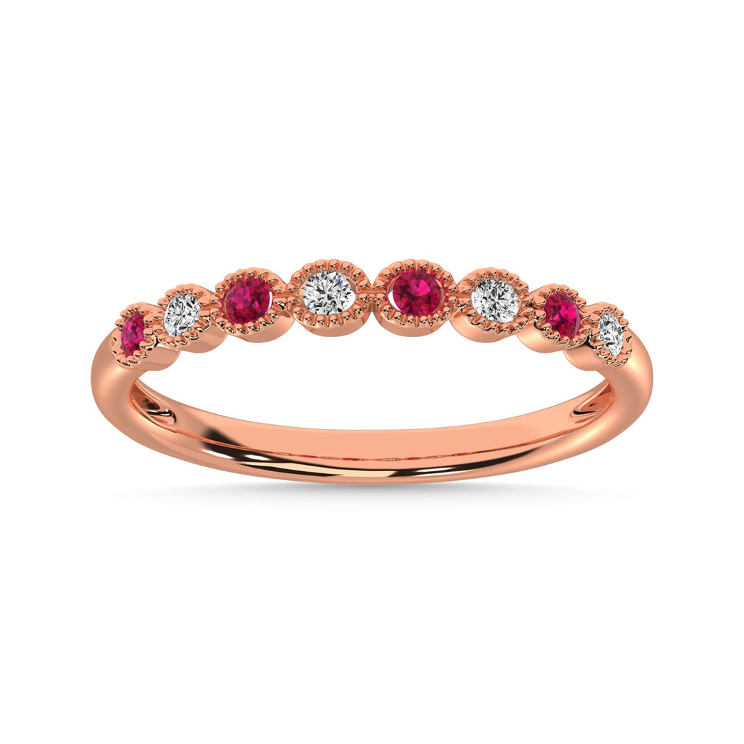 Ruby and Alternate Diamond 1/6 Ct.Tw. Stack Band in 14K Rose Gold