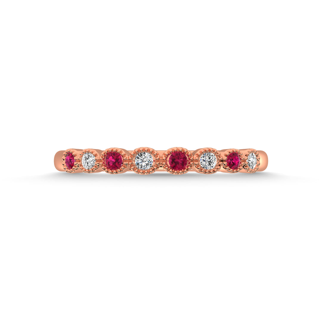 Ruby and Alternate Diamond 1/6 Ct.Tw. Stack Band in 14K Rose Gold