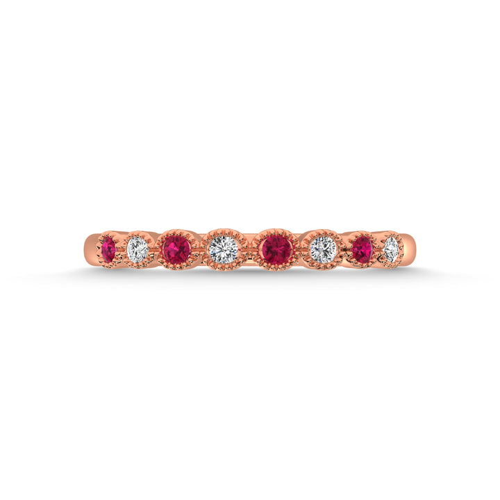 Ruby and Alternate Diamond 1/6 Ct.Tw. Stack Band in 14K Rose Gold