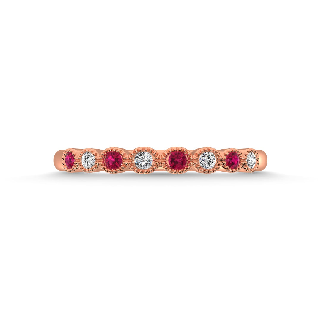 Diamond 1/6 Ct.Tw. And Alternate Ruby Stack Band in 10K Rose Gold ( 4 Diamond and 4 Ruby )