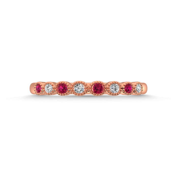 Diamond 1/6 Ct.Tw. And Alternate Ruby Stack Band in 10K Rose Gold ( 4 Diamond and 4 Ruby )