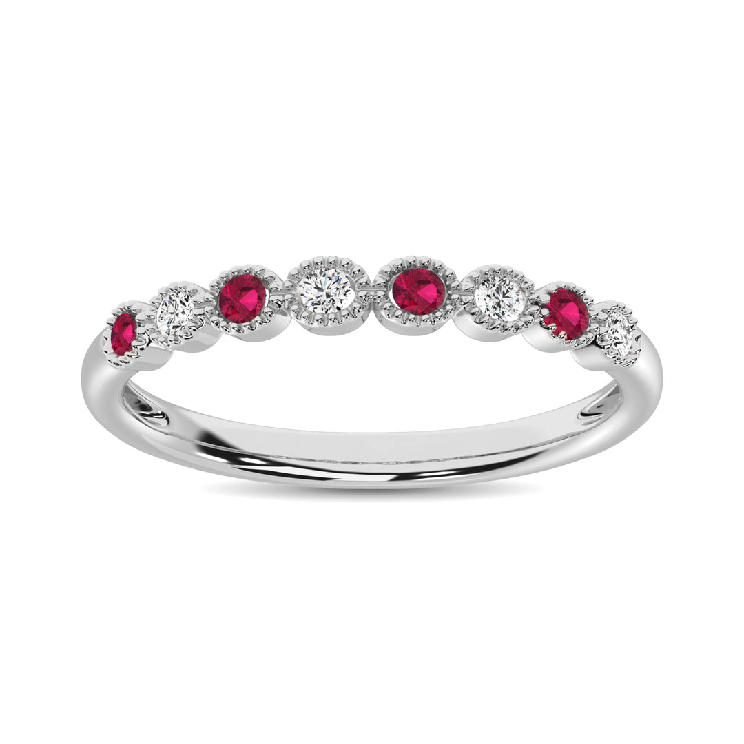 Diamond 1/6 Ct.Tw. And Alternate Ruby Stack Band in 10K White Gold ( 4 Diamond and 4 Ruby )