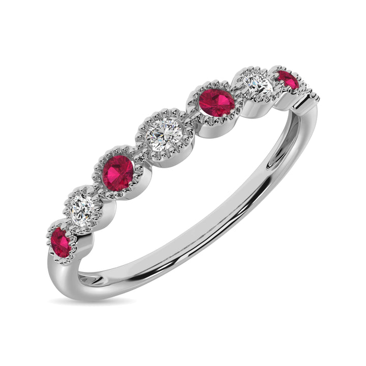 Diamond 1/6 Ct.Tw. And Alternate Ruby Stack Band in 10K White Gold ( 4 Diamond and 4 Ruby )