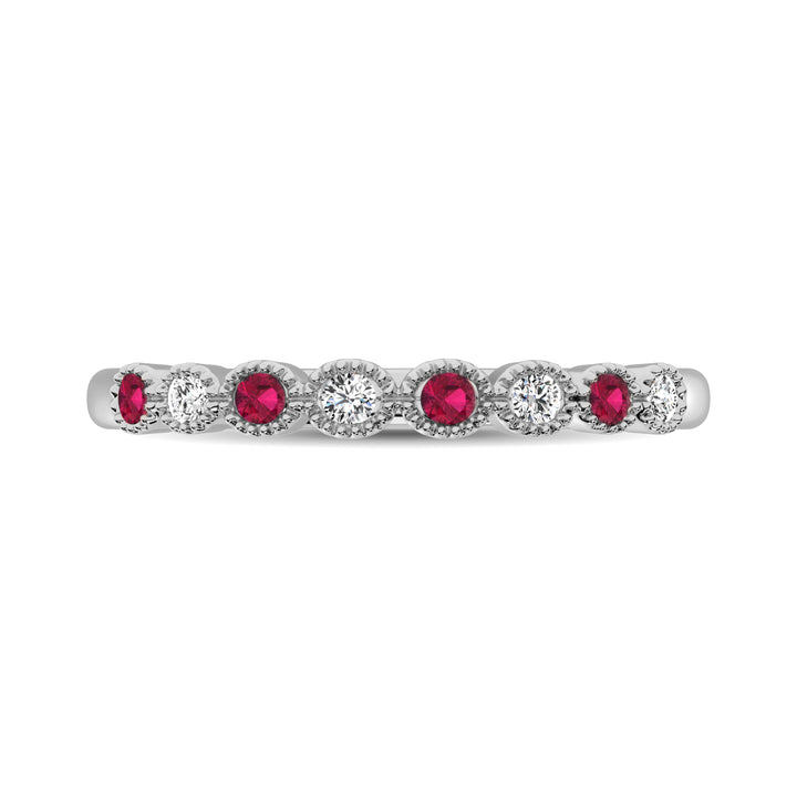 Diamond 1/6 Ct.Tw. And Alternate Ruby Stack Band in 10K White Gold ( 4 Diamond and 4 Ruby )