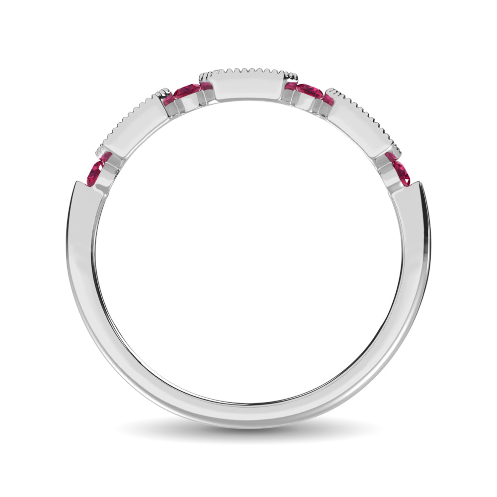 Diamond 1/5 Ct.Tw. And Ruby Stack Band in 14K White Gold ( 9 Diamond and 4 Ruby )