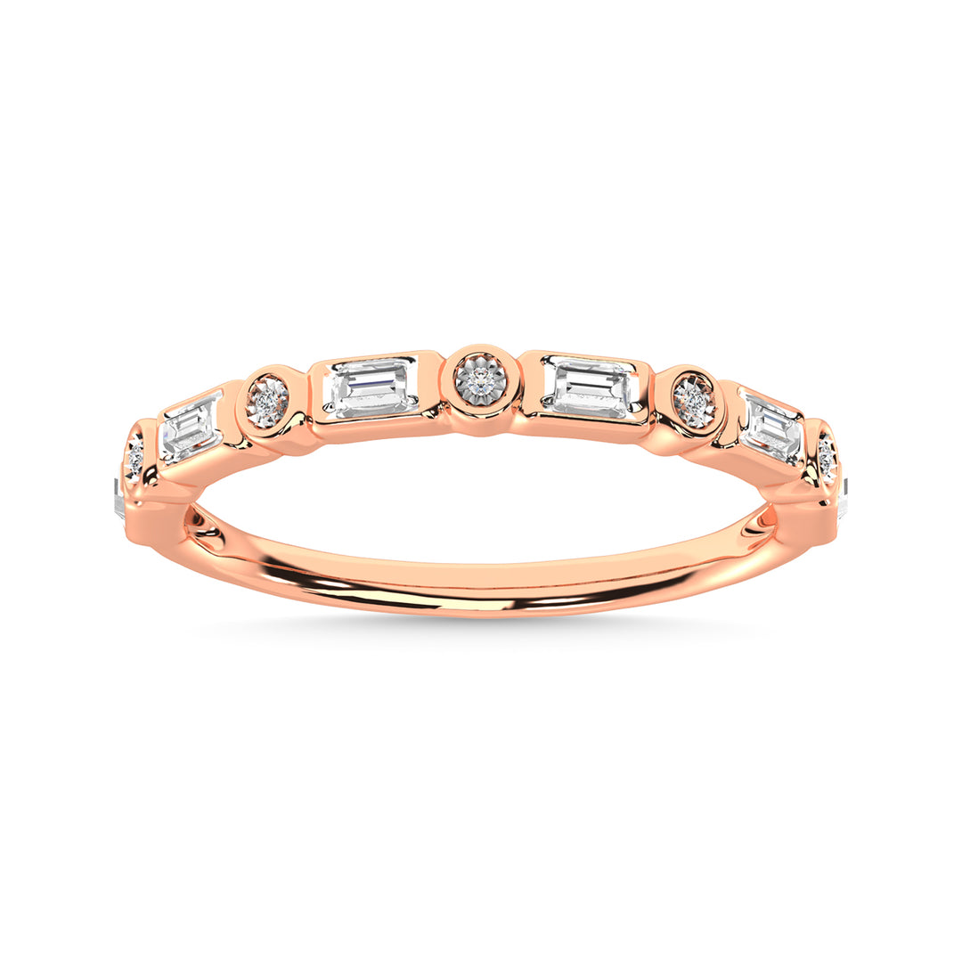 Diamond 1/8 Ct.Tw. Round and Baguette Stack Band in 14K Rose Gold