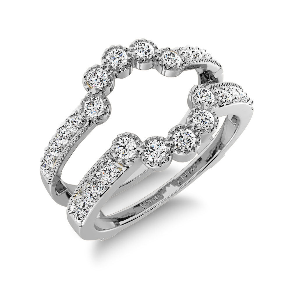 14K White Gold 2/5 Ct.Tw. Diamond Guard Ring with Milgrain Detail