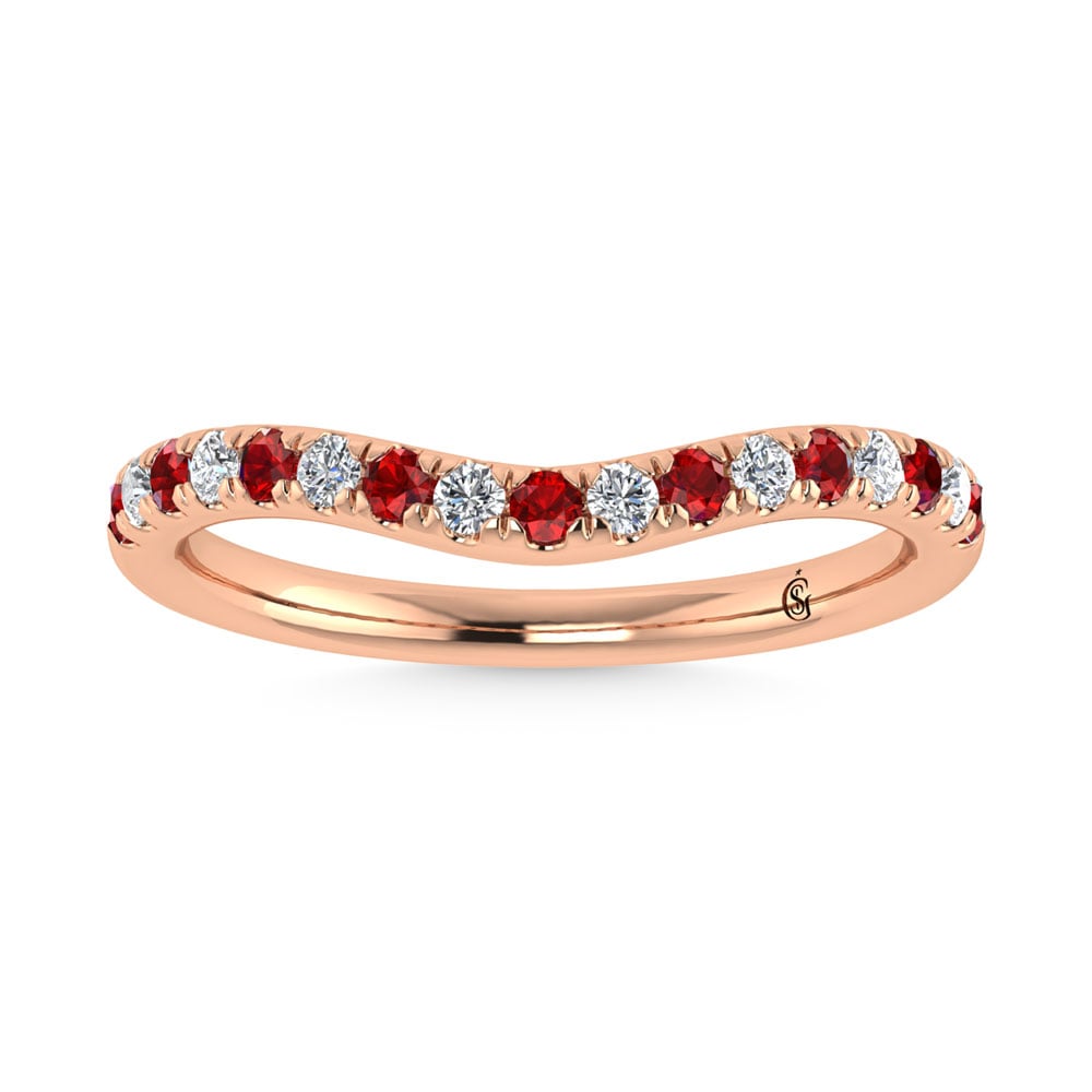 14K Rose Gold Ruby and Diamond 1/3 Ct.Tw.  Ruby Curve Band