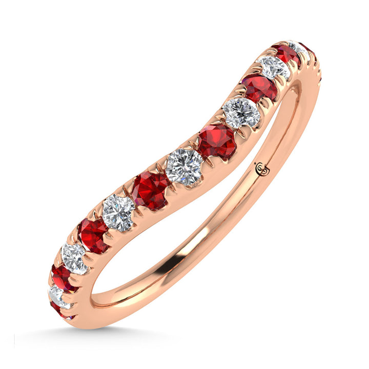 14K Rose Gold Ruby and Diamond 1/3 Ct.Tw.  Ruby Curve Band