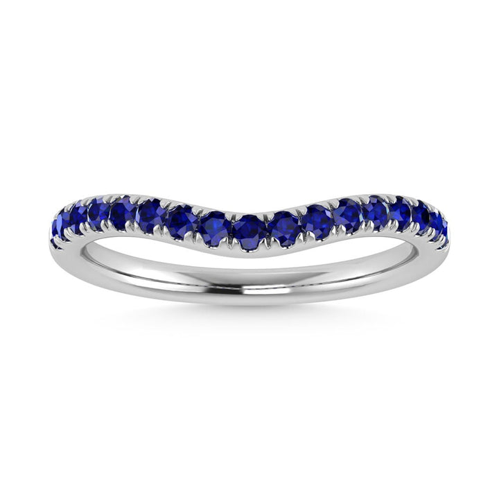 14K White Gold 1/3 Ct.Tw. Blue Sapphire Curve Band