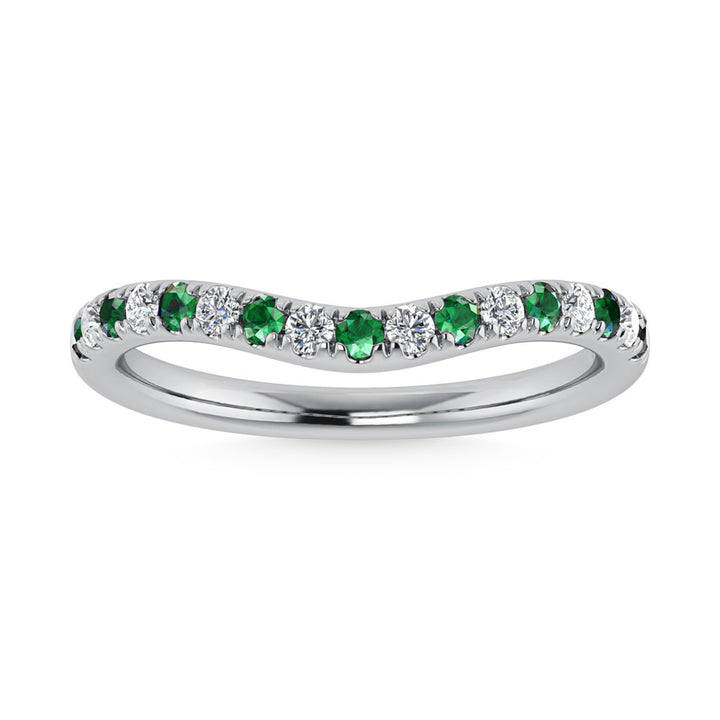 14K White Gold Emerald and Diamond 1/3 Ct.Tw. Curve Band