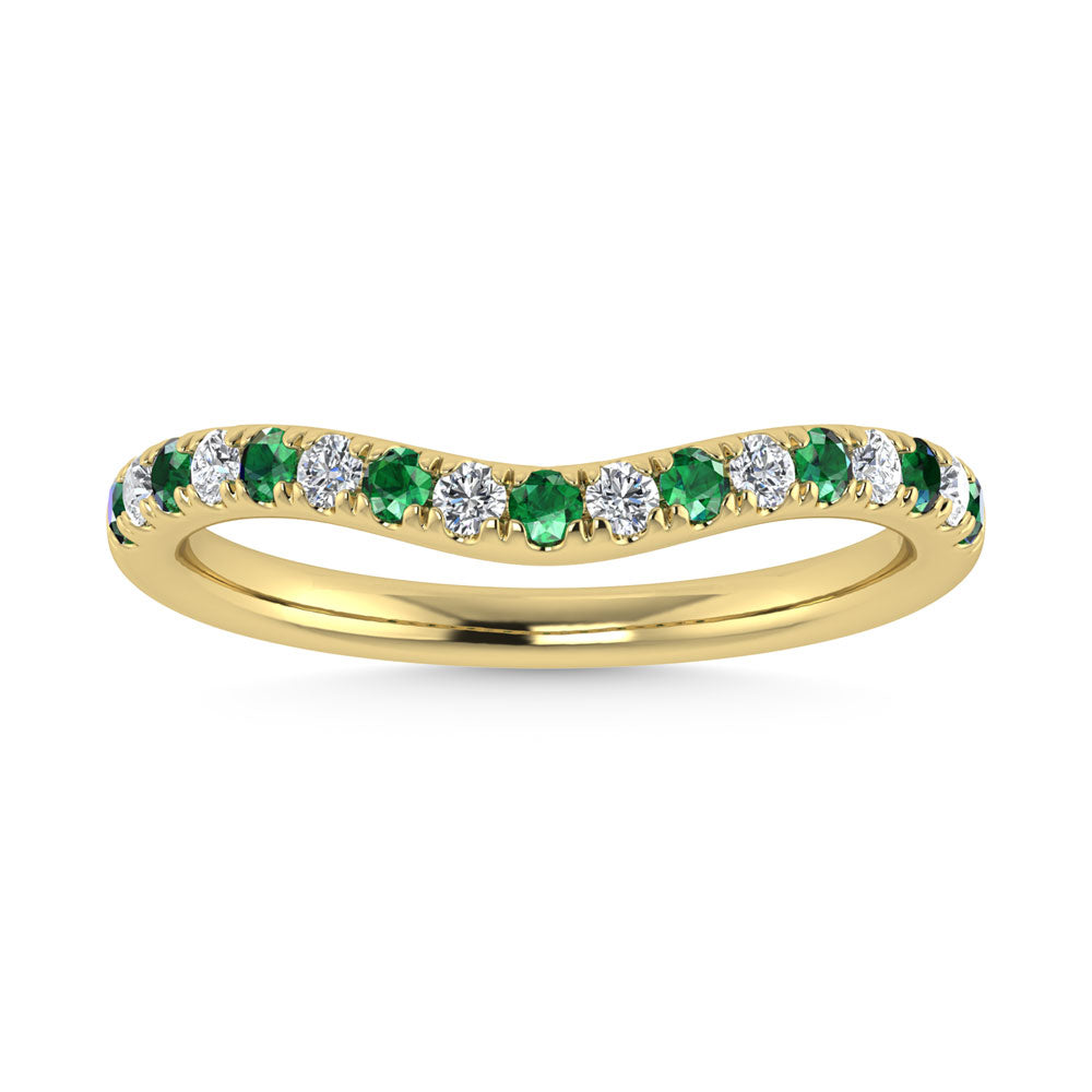 14K Yellow Gold Emerald and Diamond 1/3 Ct.Tw. Curve Band
