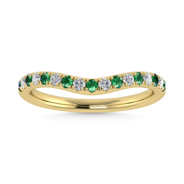 14K Yellow Gold Emerald and Diamond 1/3 Ct.Tw. Curve Band