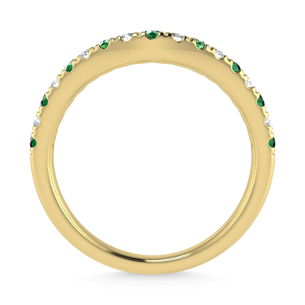 14K Yellow Gold Emerald and Diamond 1/3 Ct.Tw. Curve Band