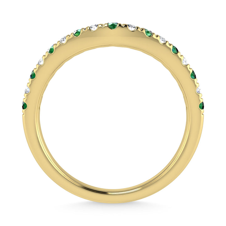 14K Yellow Gold Emerald and Diamond 1/3 Ct.Tw. Curve Band