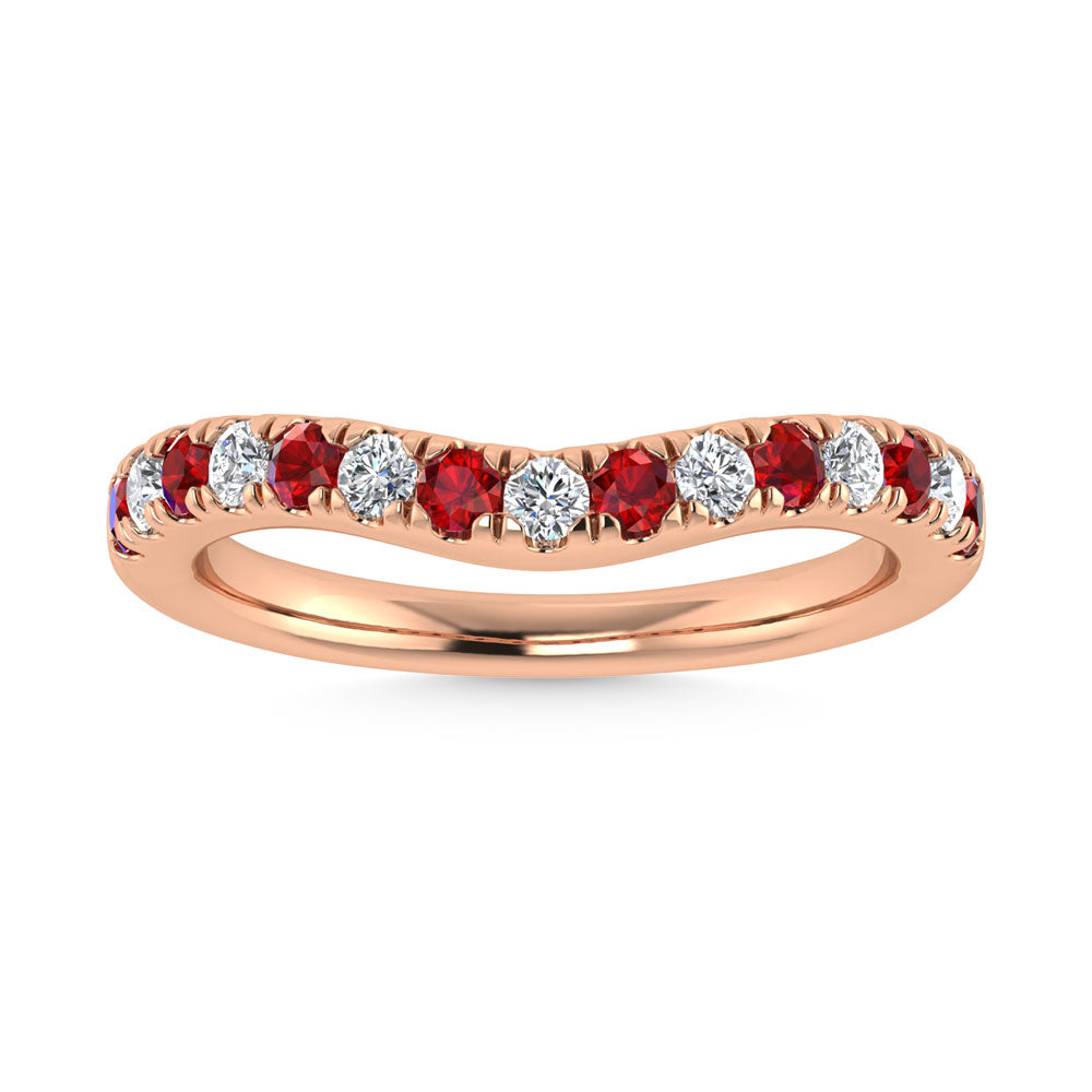 14K Rose Gold Ruby and Diamond 5/8 Ct.Tw.  Ruby Curve Band
