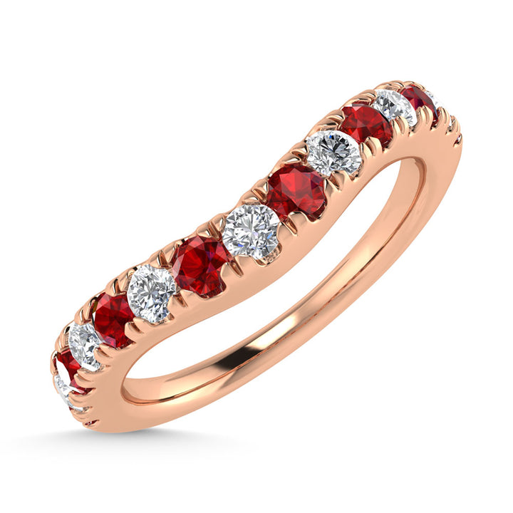 14K Rose Gold Ruby and Diamond 5/8 Ct.Tw.  Ruby Curve Band